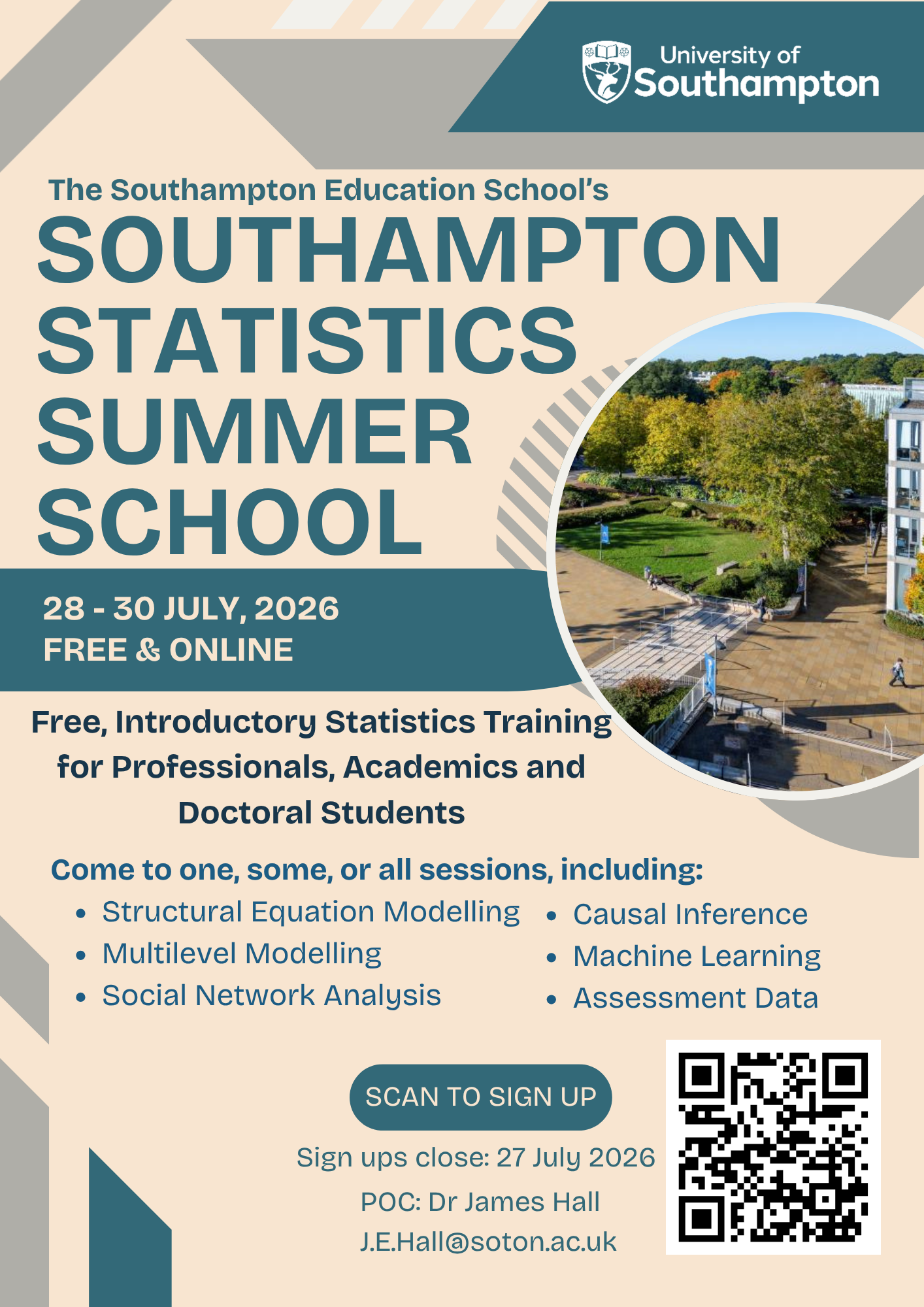 Southampton Statistics Summer School 2026 flyer, 28 to 30 July 2026